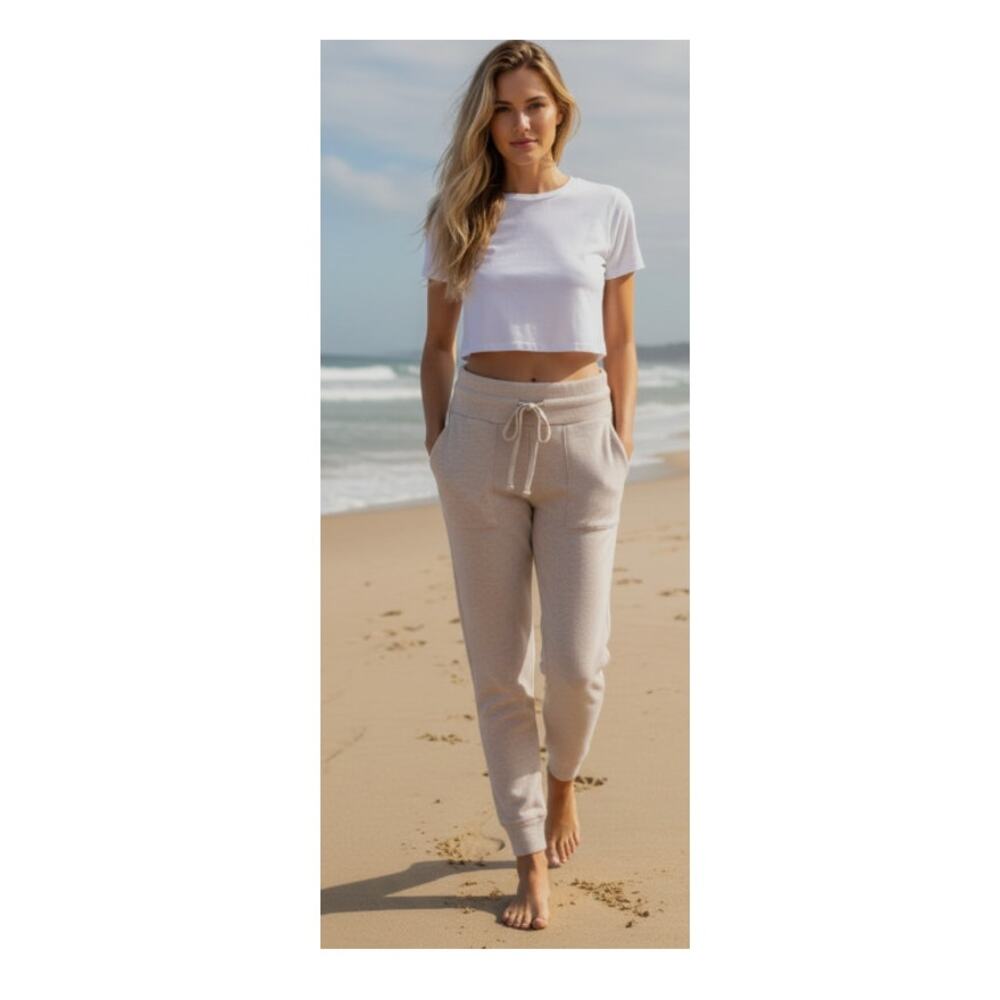 L*Space Venice Beach Coverup Pants Cream Waffle Knit Drawstring Jogger Small NEW
